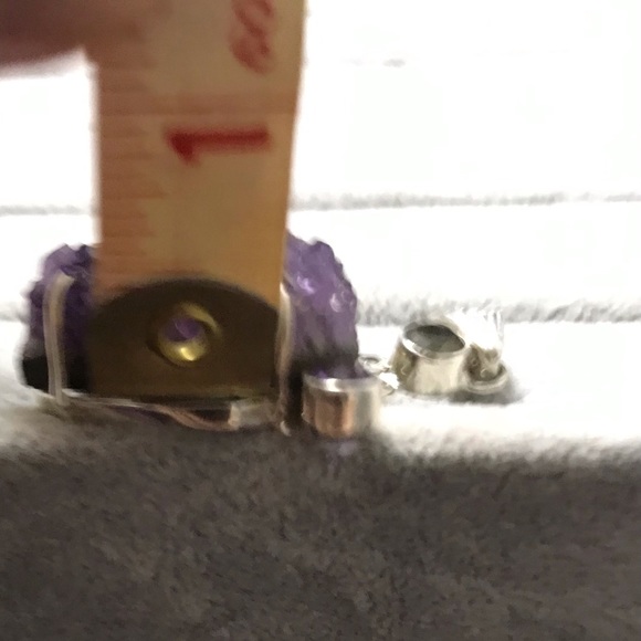 New Sterling Silver Large Purple Amethyst Druzy Pendant Green Accent Crystal Gem - Picture 9 of 14